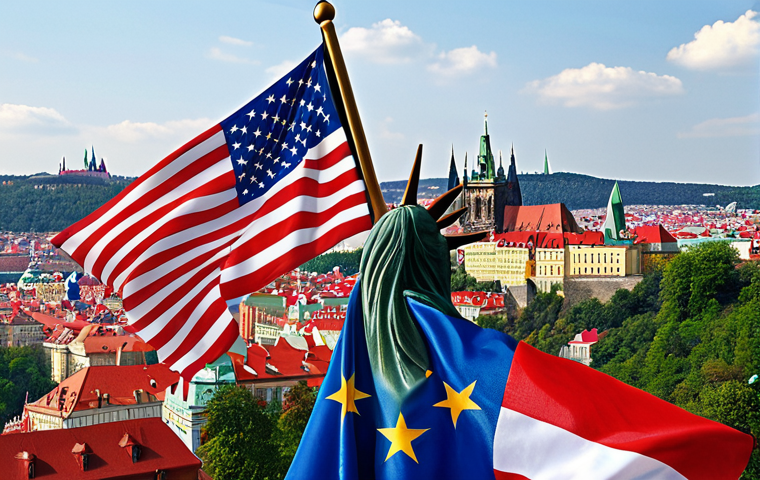 **Image Prompt:** A visual representation of the Czech Republic and the United States flags intertwined, symbolizing their strong bilateral relationship. The background should subtly feature iconic landmarks from both countries, such as Prague Castle and the Statue of Liberty. Style: A blend of photorealism and symbolic art.