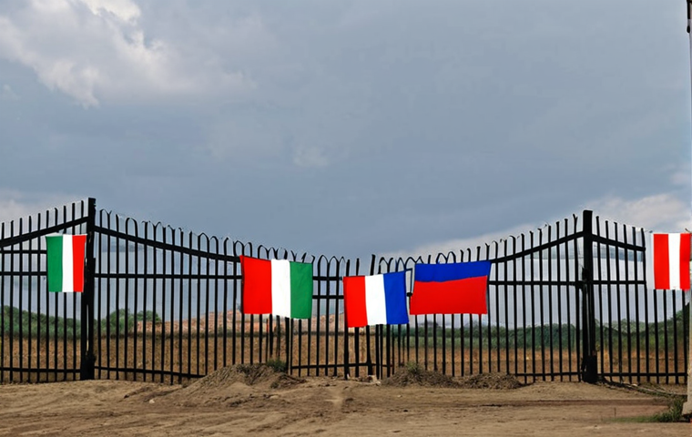 **

*   **Prompt:** Border fence, Czech and Hungarian flags, debate, migration crisis, EU flags in background, tense atmosphere.

**