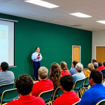 **

"A community meeting in a safe, brightly lit community hall, fully clothed individuals listening attentively to a fire safety expert giving a presentation on fire prevention tips, appropriate content, family-friendly, perfect anatomy, natural proportions, professional photograph, showcasing diverse participants, safe for work."

**